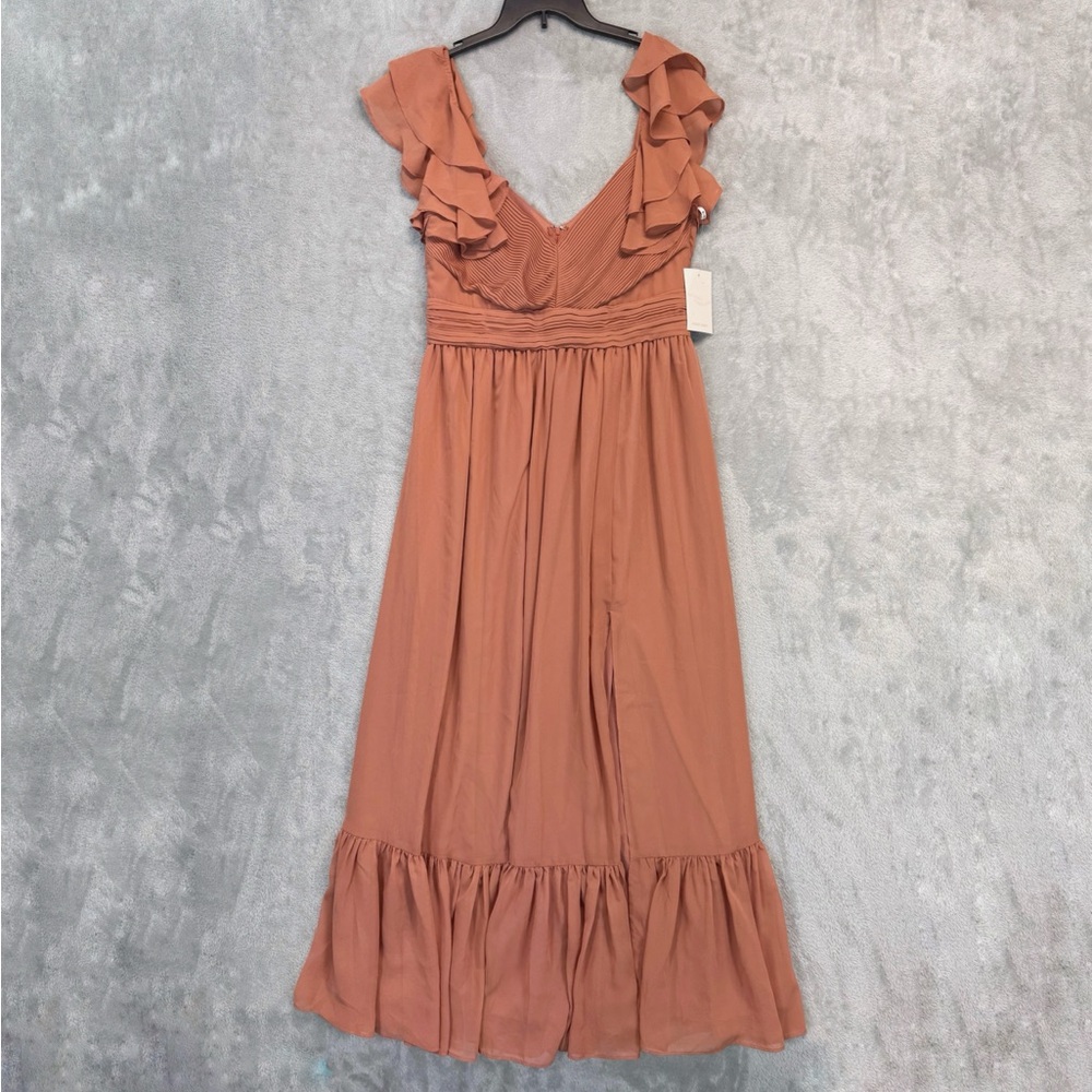 BIRDY GRAY Michelle Dress Chiffon Terracotta Elegant Ruffled  Bridesmaid Size L - Picture 4 of 9